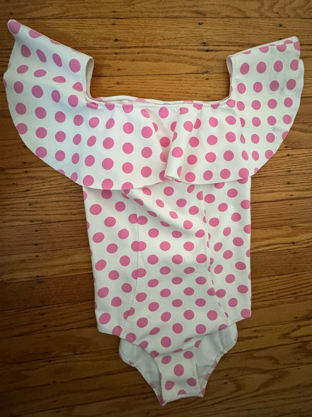 Lisa Marie Fernandez Mira Off-Shoulder Pink Polka Dot Flounce Ruffle Medium - Picture 3 of 6